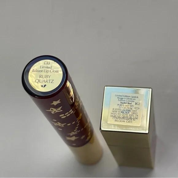 Estée Lauder Limited Edition STARLET RED Lipstick Rouge & RUBY QUARTZ Lip Gloss - Picture 3 of 7